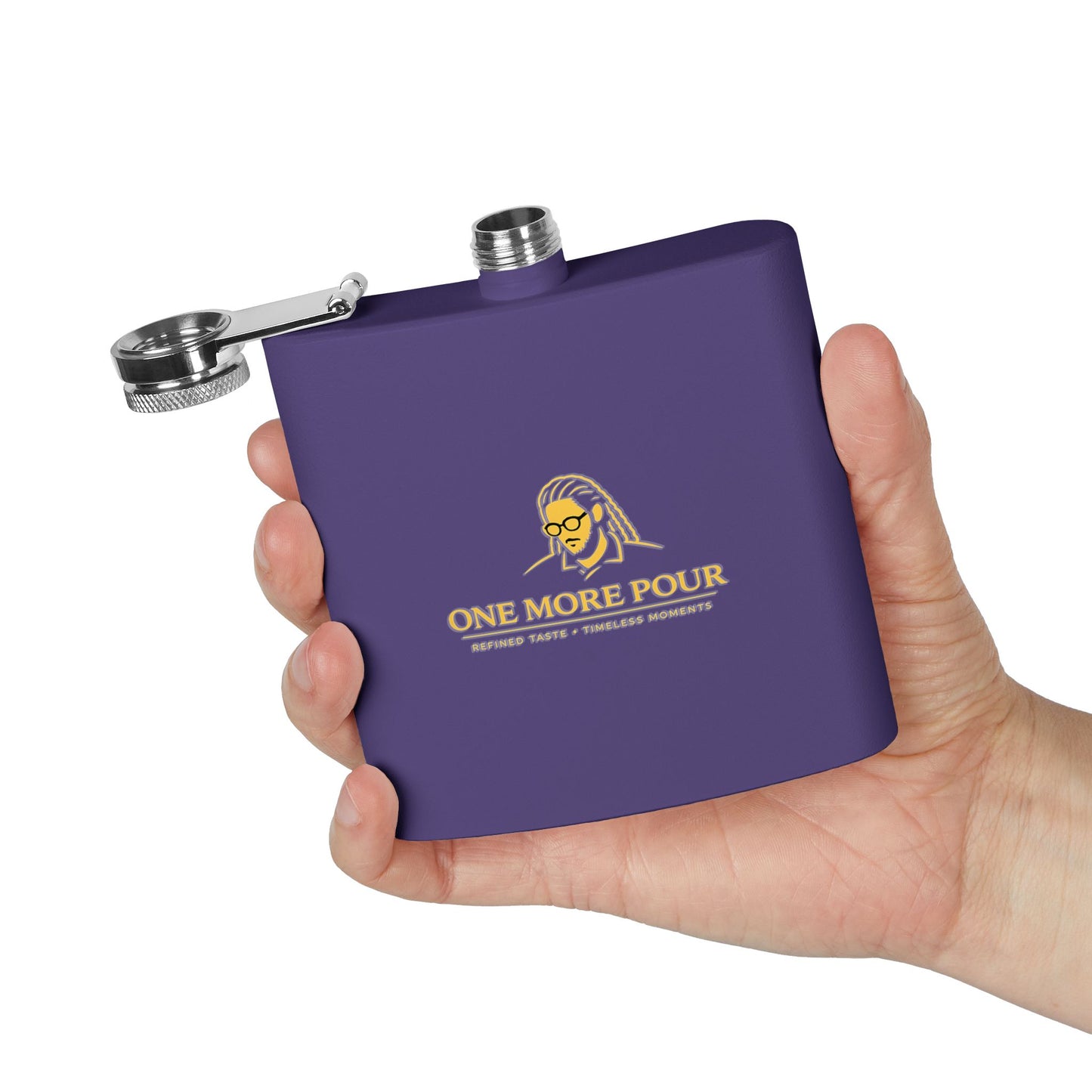 Flask - "One More Pour" Stainless Steel 6oz Hip Flask, Bartender-Inspired Gift