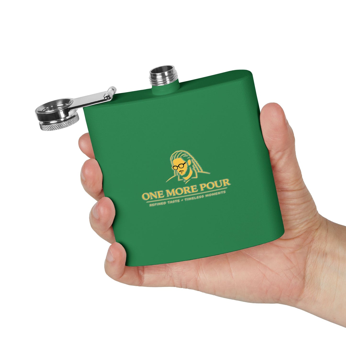 Flask - "One More Pour" Stainless Steel 6oz Hip Flask, Bartender-Inspired Gift