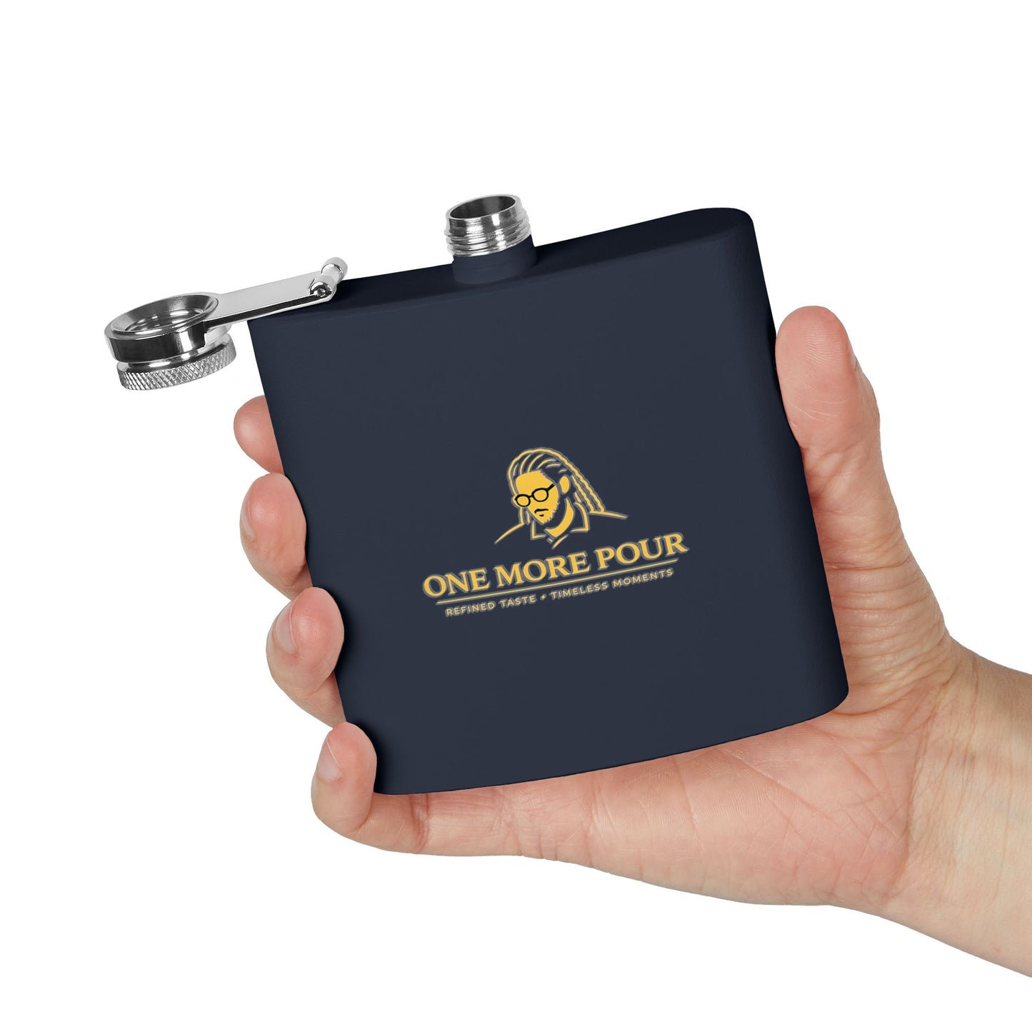 Flask - "One More Pour" Stainless Steel 6oz Hip Flask, Bartender-Inspired Gift