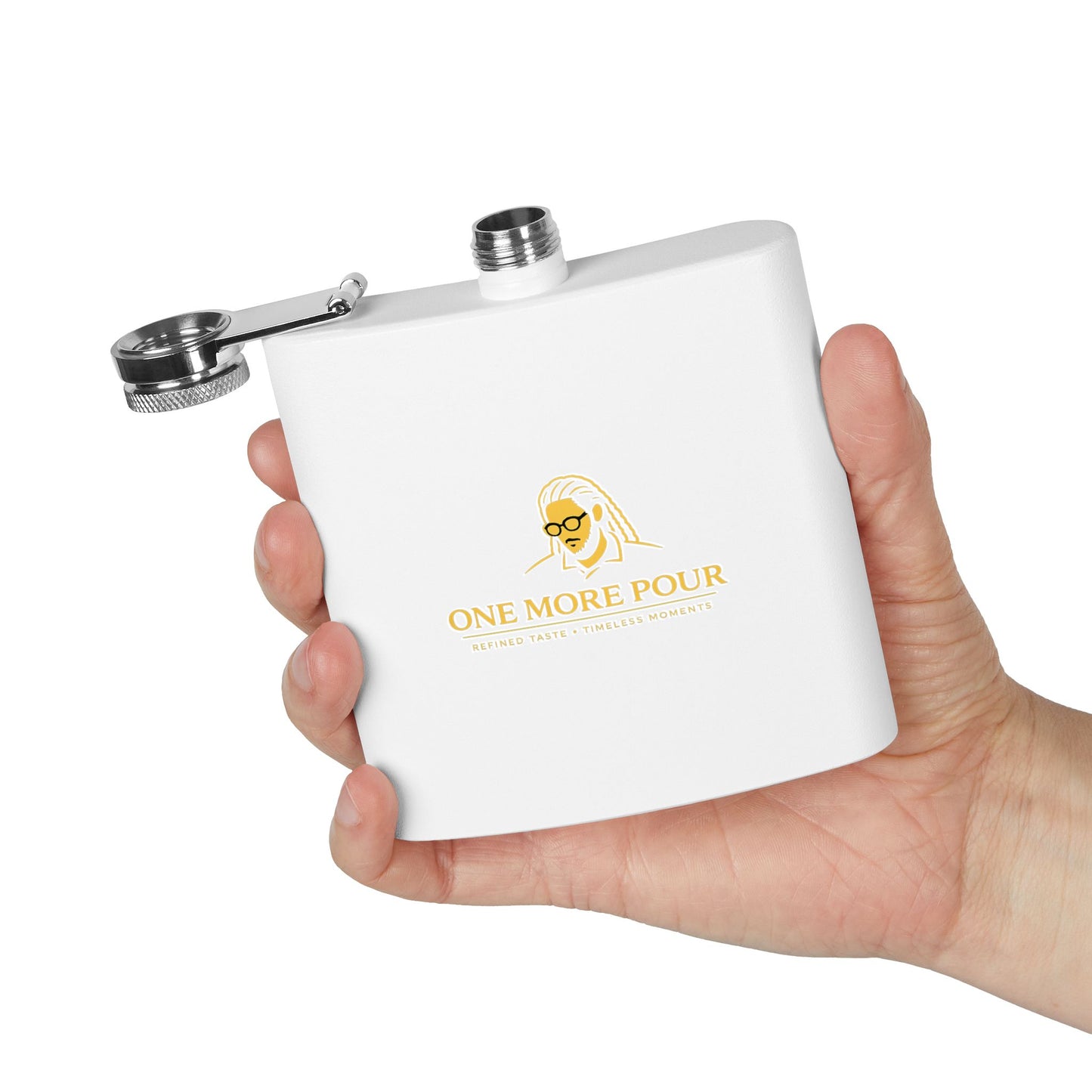 Flask - "One More Pour" Stainless Steel 6oz Hip Flask, Bartender-Inspired Gift