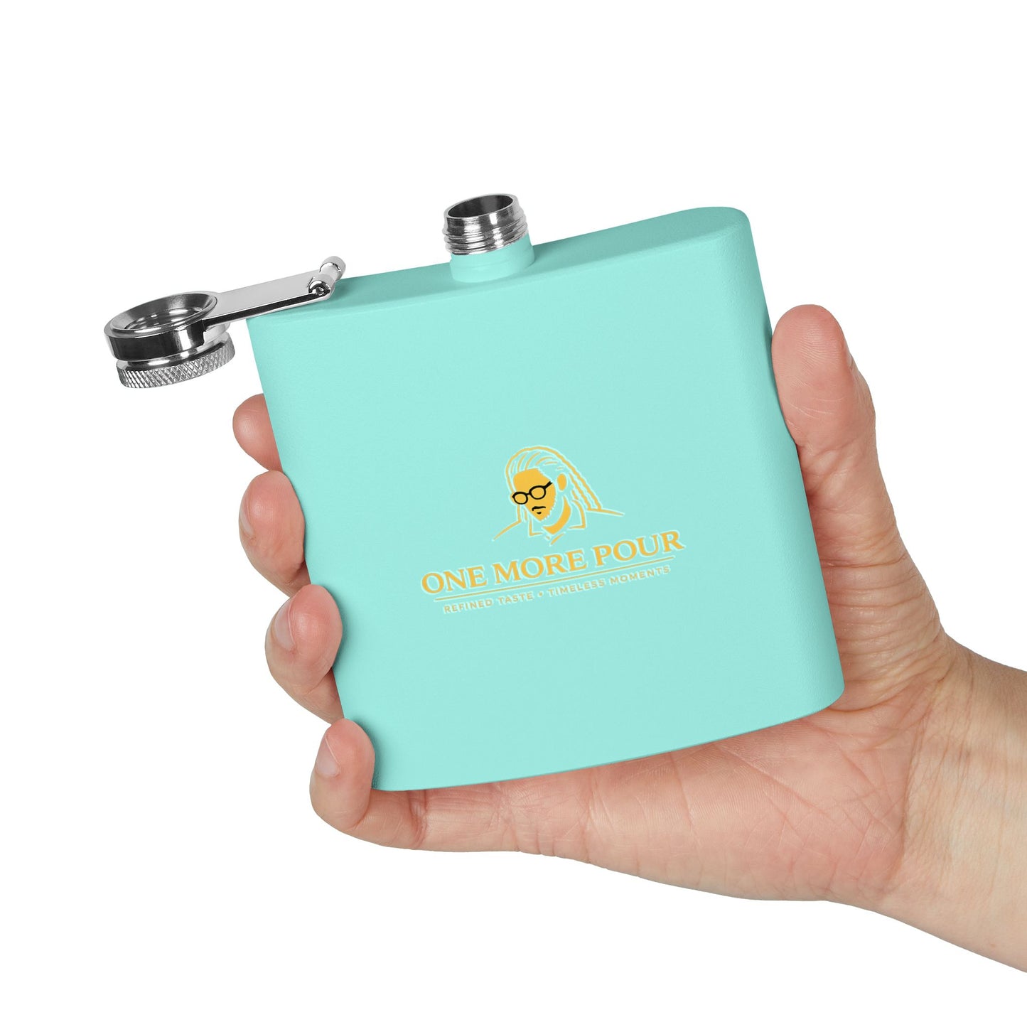 Flask - "One More Pour" Stainless Steel 6oz Hip Flask, Bartender-Inspired Gift